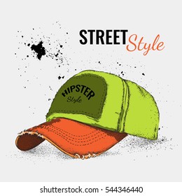 Hand drawn baseball cap. vector illustration