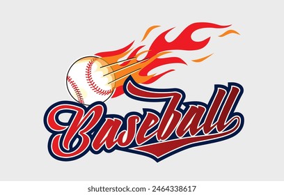 Hand drawn of baseball with flame design elements , vector illustration