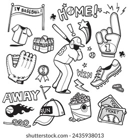 Hand Drawn Baseball Game Doodle Collection
