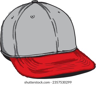 hand drawn baseball hat grey and red