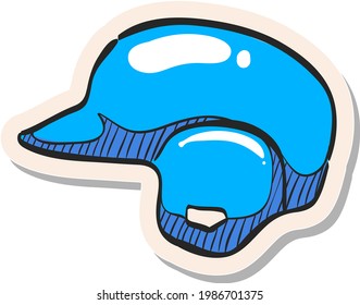 Handgezeichneter Baseballhelm-Symbol auf Aufkleber, Vektorgrafik