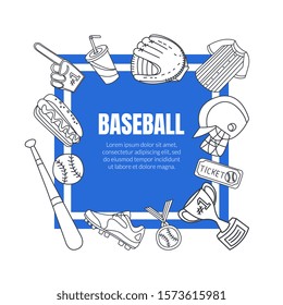 Hand Drawn Baseball Symbols Framed Vector Template