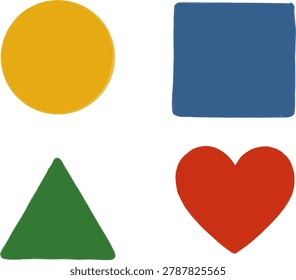 hand drawn basic geometric shapes set with circle square triangle and heart