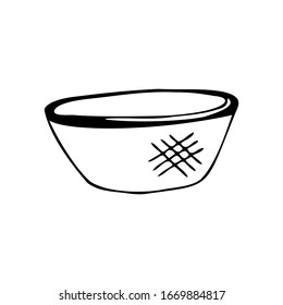 Hand drawn basin, garden tools on a white isolated background. Doodle, simple outline illustration. It can be used for decoration of textile, paper.