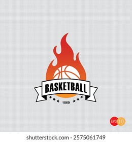 Hand drawn of Basketball logo design, emblem, designs with ball. Sport badge vector illustration