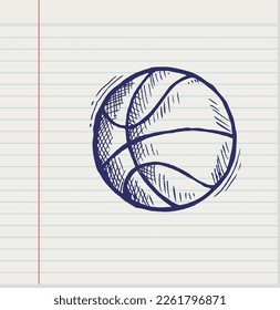 Hand drawn basketball  on paper background,vector  illustration