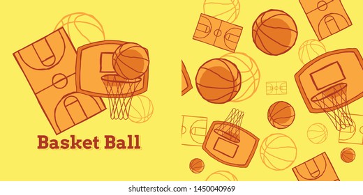 Hand drawn basketball with pattern vector set