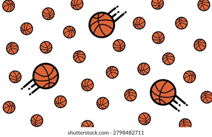Hand drawn basketball seamless pattern. Seamless pattern of basketball doodle illustration background. Basketball sports pattern background.