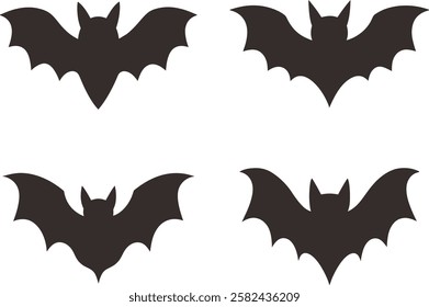 Hand drawn bat animals, Halloween bats set, Holiday bat silhouette, Bats vector art