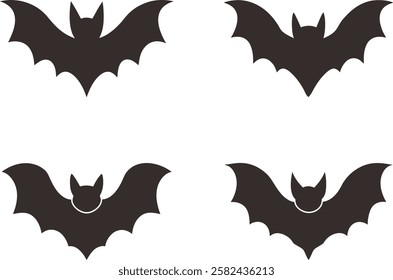 Hand drawn bat animals, Halloween bats set, Holiday bat silhouette, Bats vector art