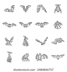Hand Drawn Bat Illustration No Color Set
