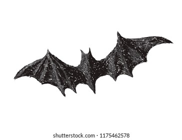 Hand drawn bat with open wings isolated on white background. Pencil drawing. Scary Halloween collection. Vector illustration