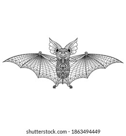 Hand drawn of bat in zentangle style