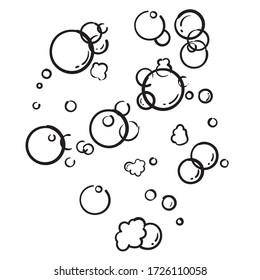 hand drawn Bath foam soap with bubbles isolated. shampoo and soap foam lather doodle style