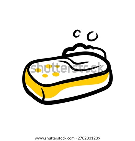 Hand drawn bath sponge with soap suds foam bubbles sketch vector design.