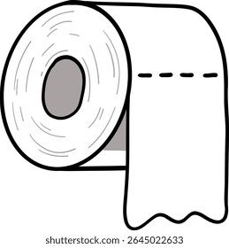Hand drawn Bathroom elements doodle, Toilet paper roll with a loose end for easy tearing.