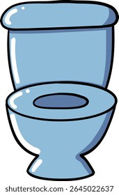 Hand drawn Bathroom elements doodle, Cartoon-style blue toilet illustration.
