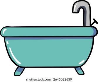 Hand drawn Bathroom elements doodle, Cartoon-style bathtub with a metallic faucet design.