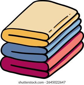 Hand drawn Bathroom elements doodle, Stack of colorful folded towels arranged neatly.