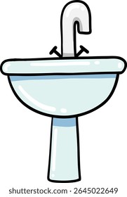 Hand drawn Bathroom elements doodle, Cartoon illustration of a sink with a faucet and basin design.