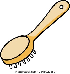 Hand drawn Bathroom elements doodle, Hairbrush with a wooden handle and bristles for grooming.