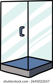 Hand drawn Bathroom elements doodle, Shower enclosure with glass panels and a blue base.