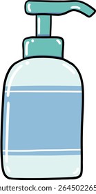 Hand drawn Bathroom elements doodle, Illustration of a pump bottle with a light blue label.