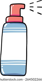 Hand drawn Bathroom elements doodle, Cartoon-style pump bottle with a blue and white design.