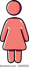 Hand drawn Bathroom elements doodle, Illustration of a simple female character in a pink dress.