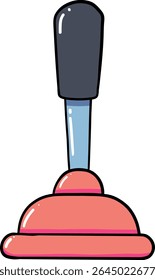 Hand drawn Bathroom elements doodle, Plunger with a colorful handle for unclogging drains.