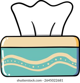 Hand drawn Bathroom elements doodle, Tissue box with decorative design and tissues peeking out.
