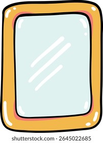 Hand drawn Bathroom elements doodle, Colorful mirror with a decorative frame and a reflective surface.