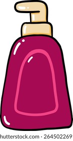 Hand drawn Bathroom elements doodle, Bottle of pink lotion with a pump dispenser.
