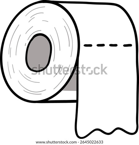 Hand drawn Bathroom elements doodle, Toilet paper roll with a loose end for easy tearing.