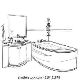 Hand drawn Bathroom. Furniture sketch.