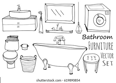 Hand drawn bathroom furniture. Vector set