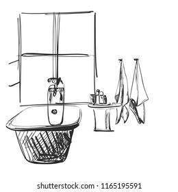 Hand drawn Bathroom. Home furniture. Interior sketch