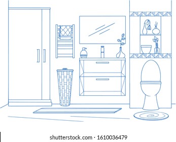 Hand drawn bathroom interior. Sketch bathtubs and other bathroom items. Vector illustration in sketch style.