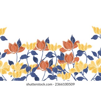Hand Drawn Batik Magnolia Flower Background