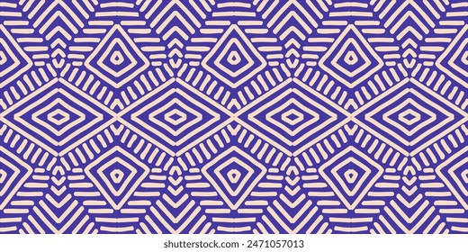 Hand drawn Batik pattern seamless. Geometric doodle abstract illustration, wallpaper. Tribal ethnic vector texture. Aztec style. Folk embroidery. Indian, Scandinavian, African rug, tile background.