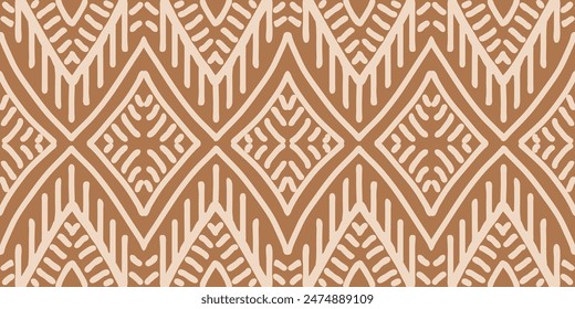 Hand drawn Batik pattern seamless. Geometric doodle abstract illustration, Ethnic wallpaper. Tribal vector texture. Aztec style. Folk embroidery. Indian, Scandinavian, African rug, tile background.