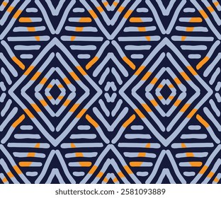 Hand drawn Batik pattern seamless. Geometric doodle abstract illustration, native wallpaper. Tribal ethnic vector texture. Aztec style. Folk embroidery. Indian, Nordic, African rug, tile design.