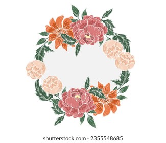 Hand Drawn Batik Rose Flower Wreath