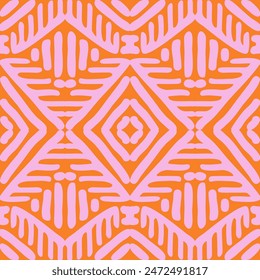 Hand drawn Batik seamless pattern. Geometric doodle abstract background, Ethnic wallpaper. Tribal vector texture. Aztec style. Folk embroidery, Scandinavian art, African rug, tile design.