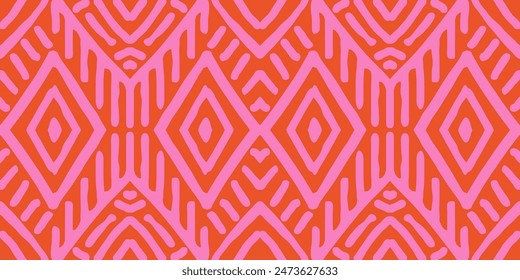 Hand drawn Batik seamless pattern. Geometric doodle abstract illustration, Ethnic wallpaper. Tribal vector texture. Aztec style. Folk embroidery. Indian art, Scandinavian, African rug and tile.