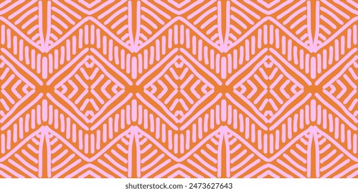 Hand drawn Batik seamless pattern. Geometric doodle abstract illustration, Ethnic wallpaper. Tribal vector texture. Aztec style. Folk embroidery. Indian art, Scandinavian, African rug and tile.