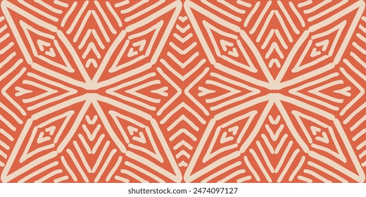 Hand drawn Batik seamless pattern. Geometric doodle abstract illustration, Ethnic wallpaper. Tribal vector texture. Aztec style. Folk embroidery. Indian art, Scandinavian, African rug and tile.