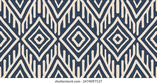 Hand drawn Batik seamless pattern. Geometric doodle abstract illustration, Ethnic wallpaper. Tribal vector texture. Aztec style. Folk embroidery. Indian art, Scandinavian, African rug and tile.