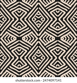 Hand drawn Batik seamless pattern. Geometric doodle abstract illustration, Ethnic wallpaper. Tribal vector texture. Aztec style. Folk embroidery. Indian art, Scandinavian, African rug and tile.