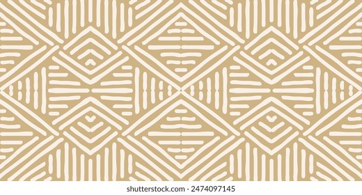 Hand drawn Batik seamless pattern. Geometric doodle abstract illustration, Ethnic wallpaper. Tribal vector texture. Aztec style. Folk embroidery. Indian art, Scandinavian, African rug and tile.